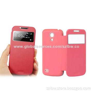 Visual Window Leather Case for Galaxy S4 Mini,Various Colors Available,Customized Logos Accepted